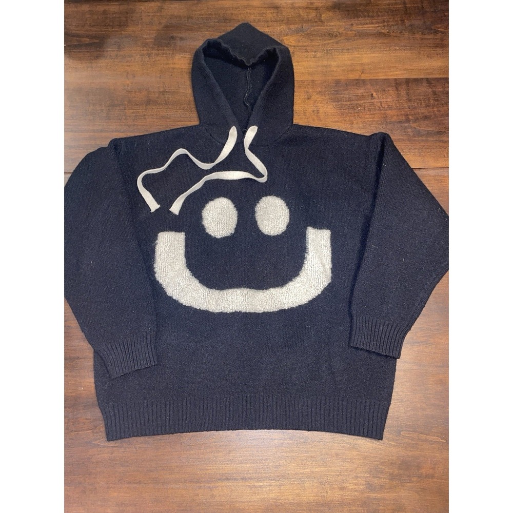 Happy Face Knit Black Sweater Hoodie - Womens Size Large